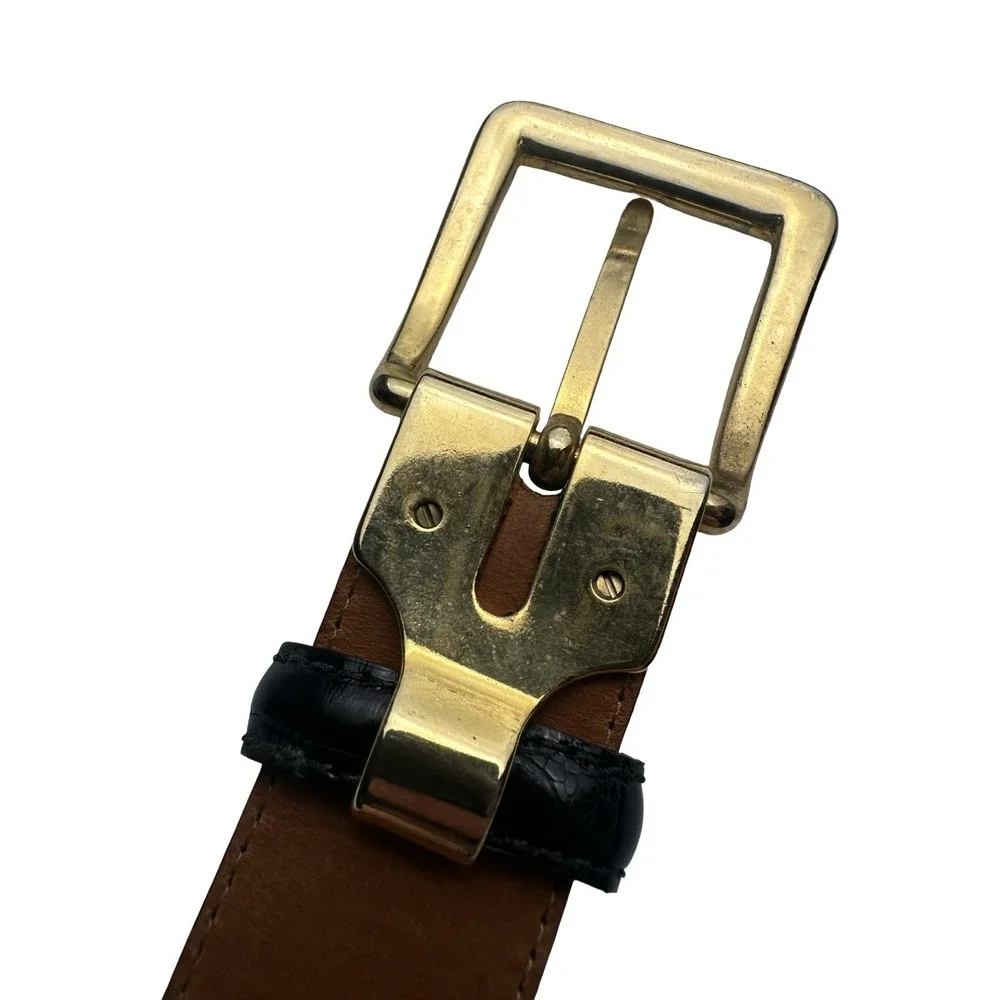 Bespoke Alligator Lizard Patchwork Mens Black Brass Buckle Belt 36 Exotic Skin